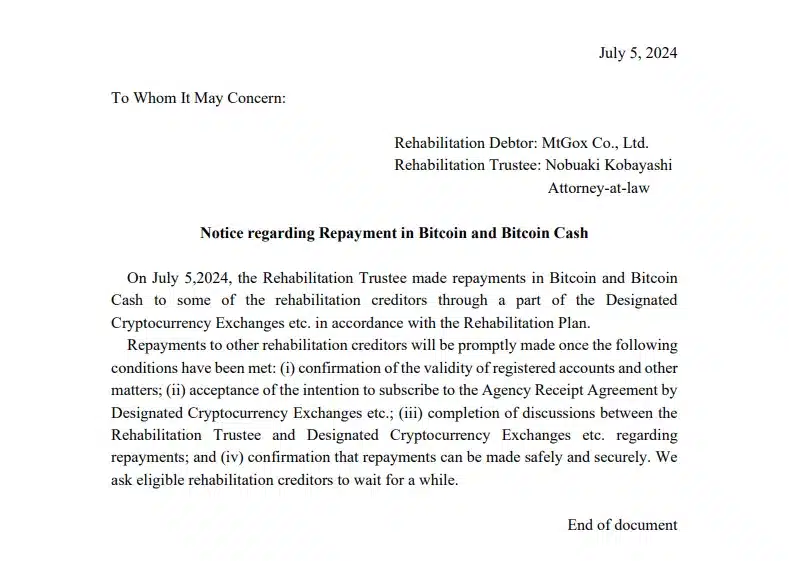 Mt Gox borsası mağdurlara BTC ve BCH ödemeleri yapmaya başladı - 1