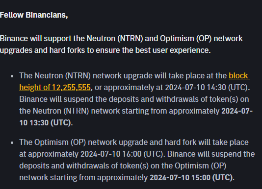 Binance, Neutron ve Optimism ağ yükseltmesini destekleyecek - 1